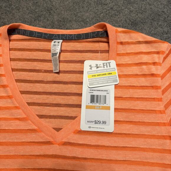 Under Armour Fitted Shirt S Semi-Sheer Stripe Charged Cotton Heatgear Retro Y2K - Picture 5 of 9